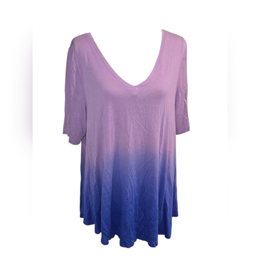 Lane‎ Bryant Purple Blue Ombre V Neck Tunic Top Plus Size 18/20 2X Rayon Spandex